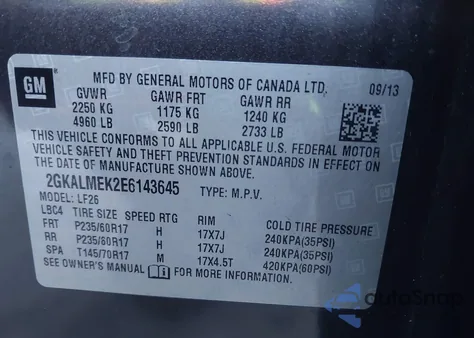 2014 GMC Terrain Sle z USA, uszkodzony, nr VIN 2GKALMEK2E6143645